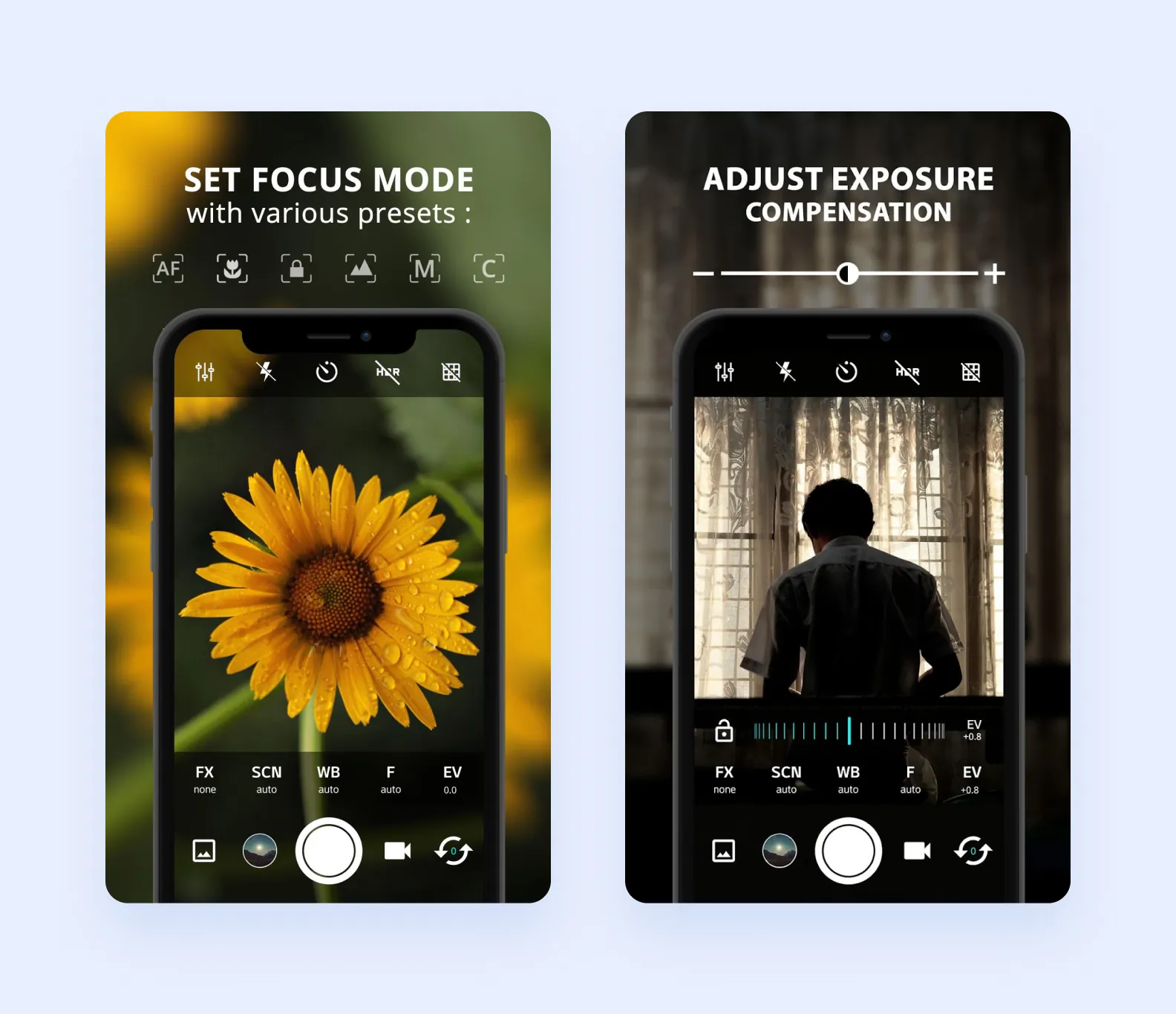 A good example is a phone photography app with the same settings as professional cameras.