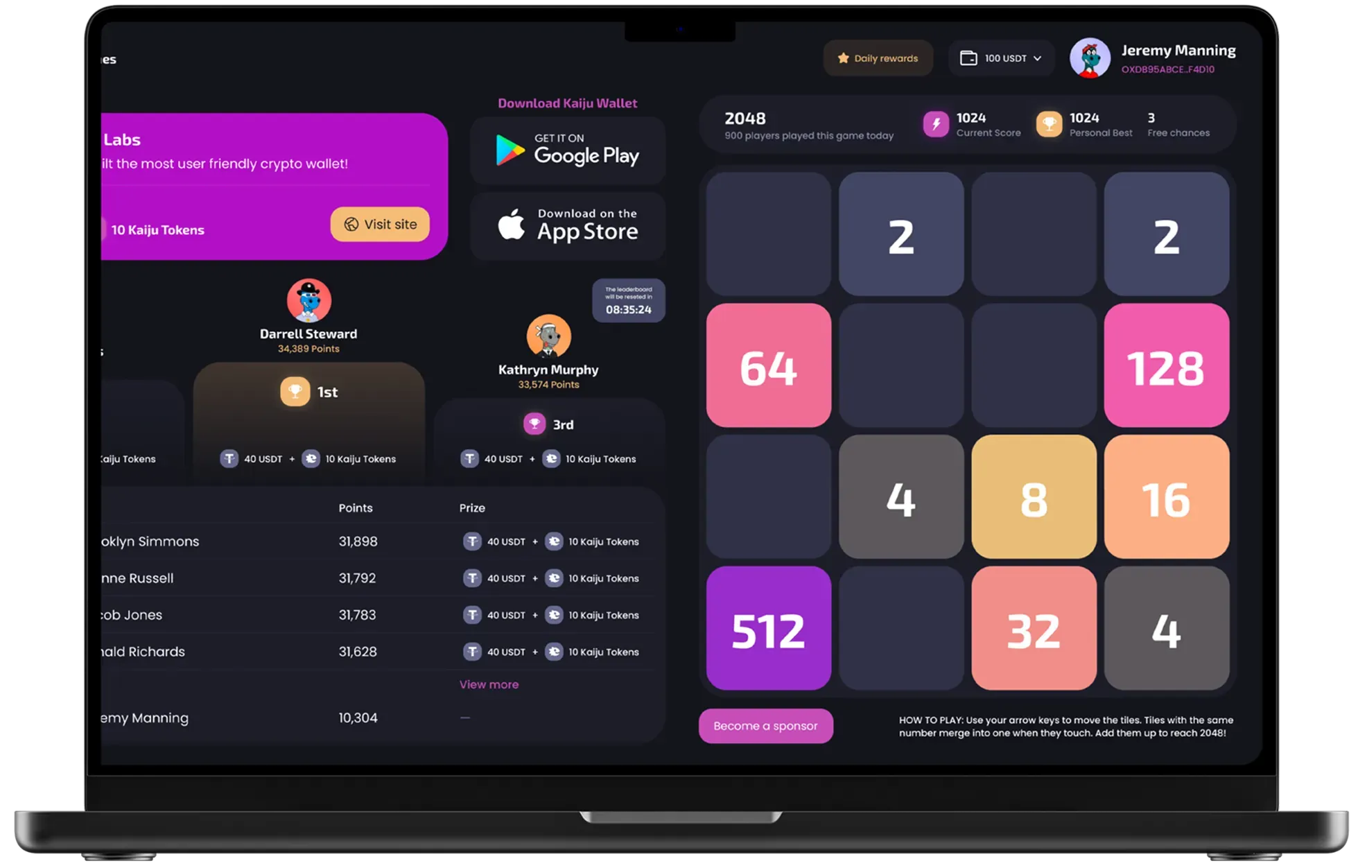 Crypto wallet and gaming interface screenshot