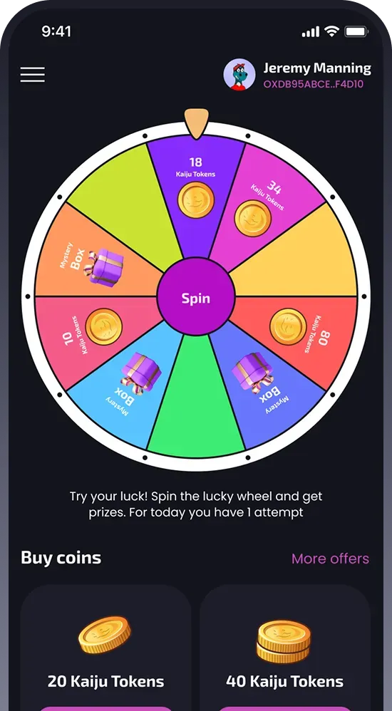 Lucky wheel spin screen with prizes