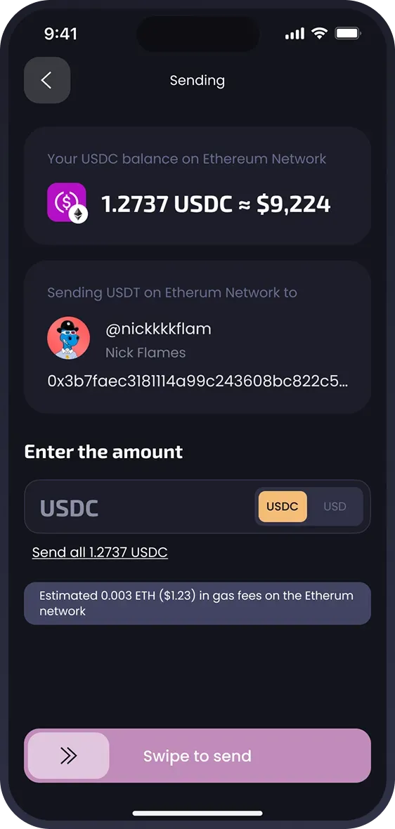 Sending USDT on Ethereum network