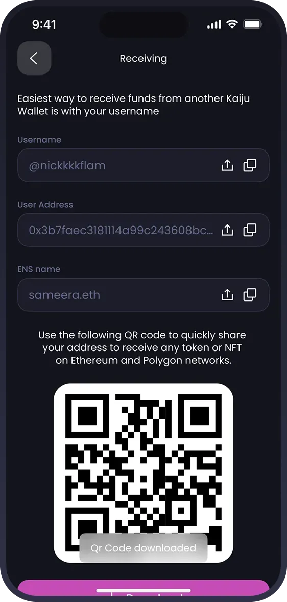 Mobile app receiving funds screen