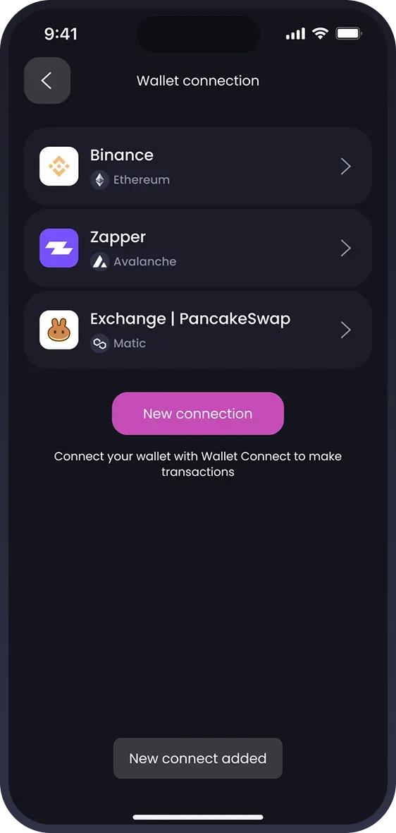 Wallet connection screen with DApp options