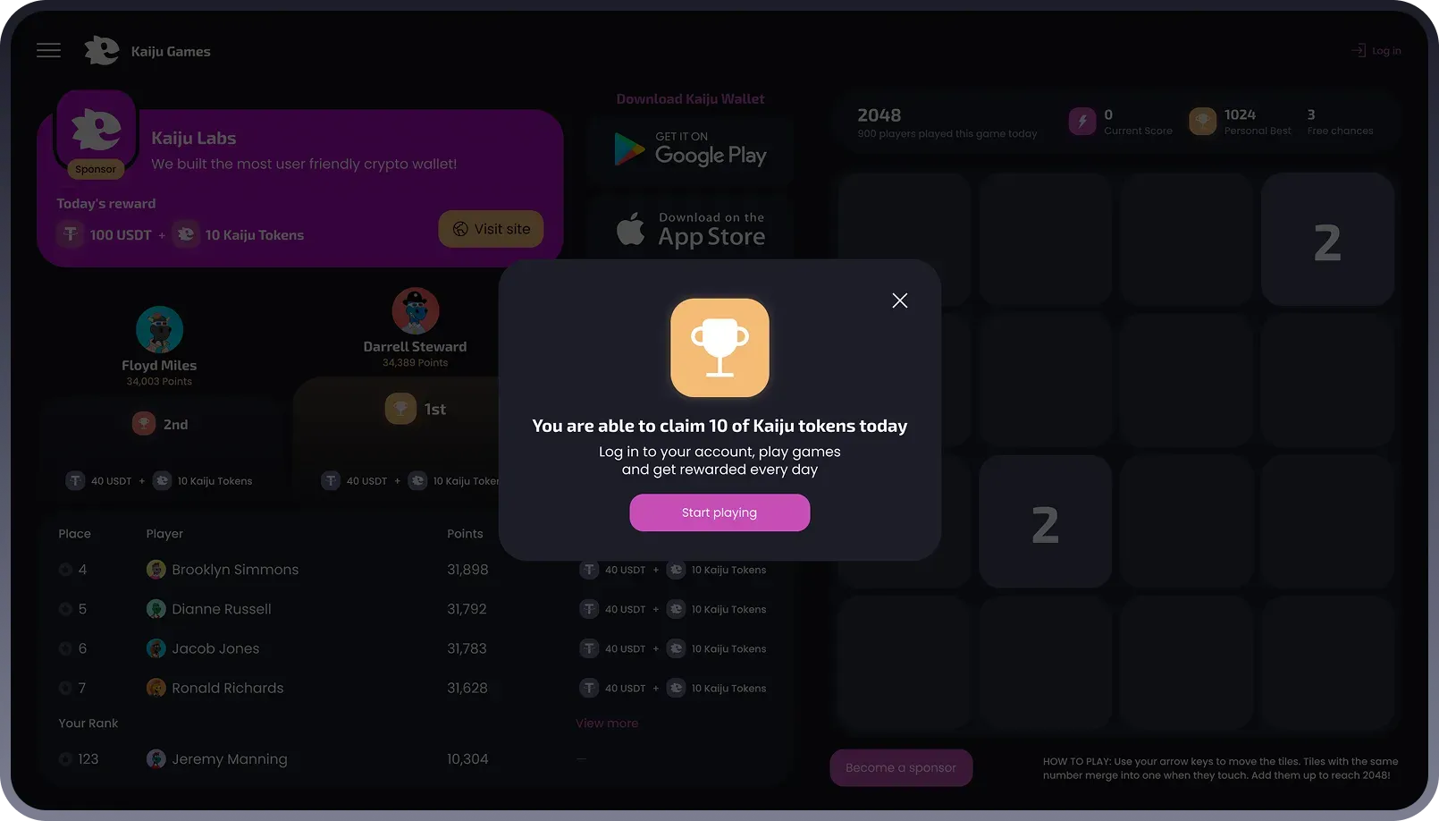 Kaiju Games claim reward notification screen
