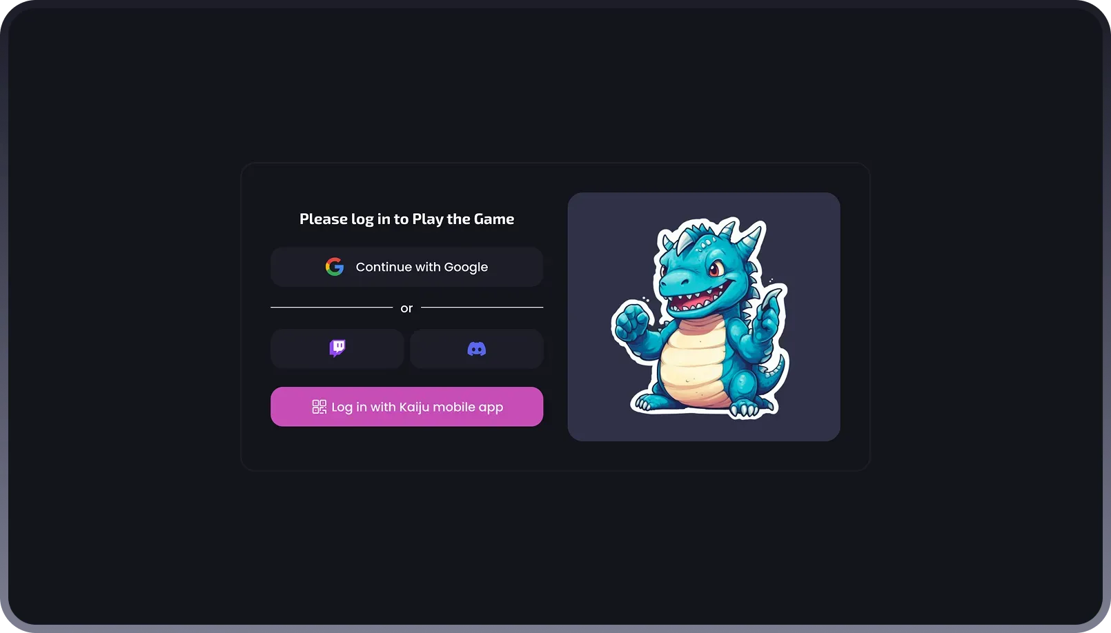 Game login screen with character illustration