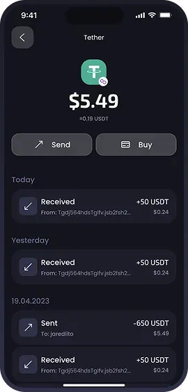 Mobile app cryptocurrency wallet screen