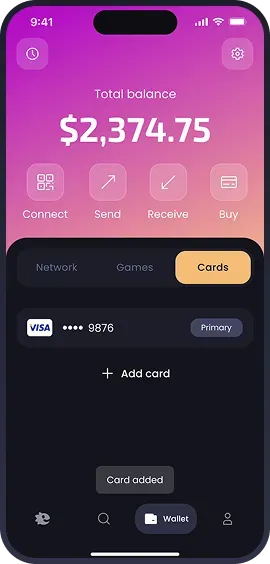 Mobile app wallet interface with balance display
