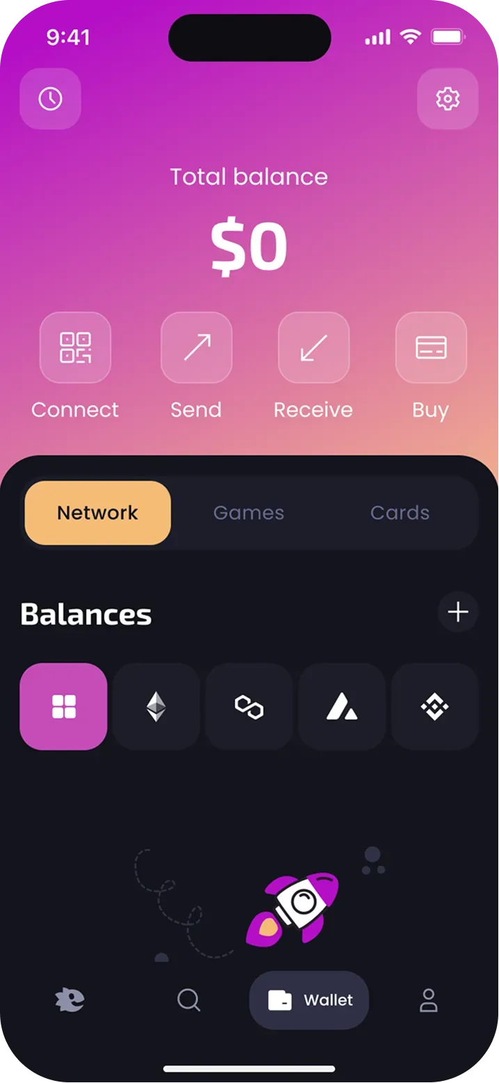 Mobile app wallet interface showcasing balance and options