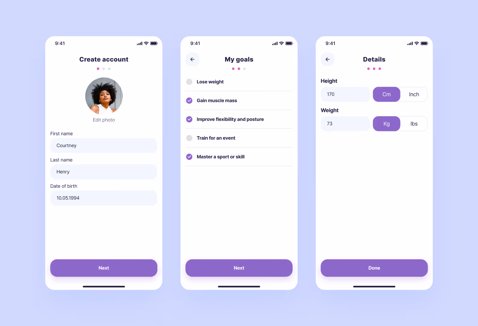 user profile in a fitness app