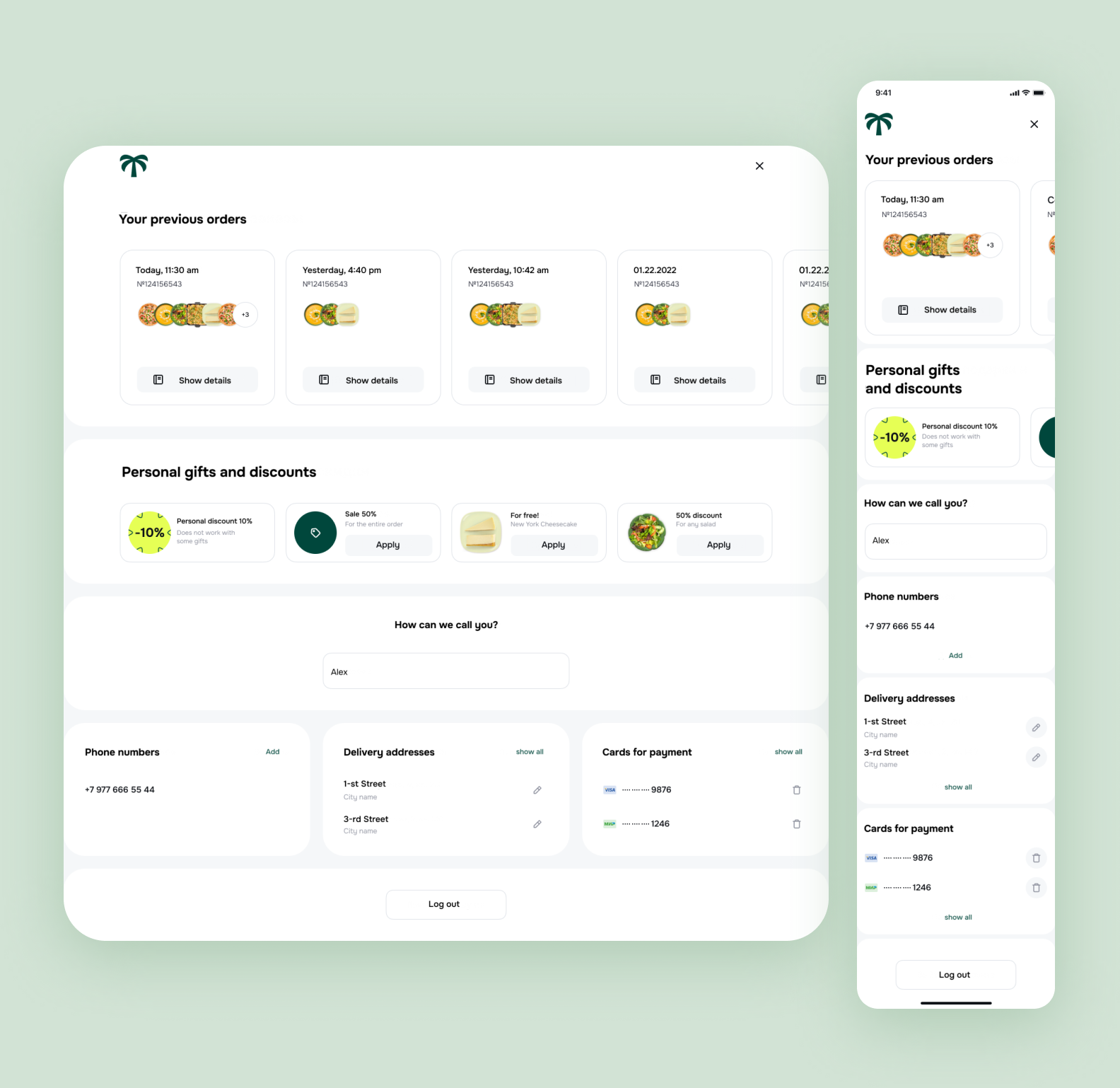 Screenshots of web and mobile app interfaces of Panam Pizza
