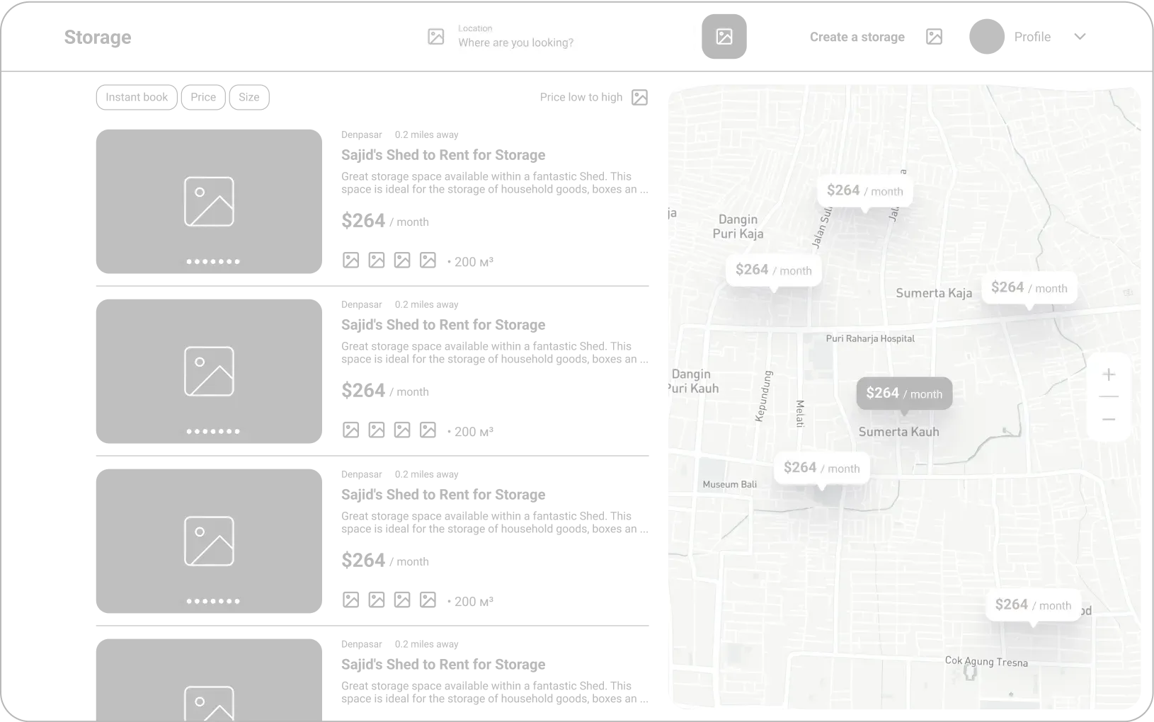 Real estate listing and map view interface