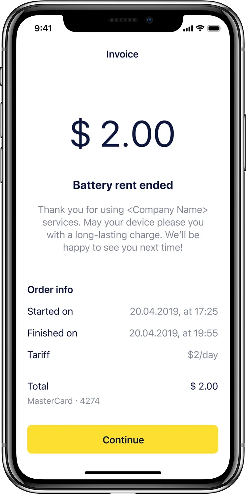 Invoice for battery rent services