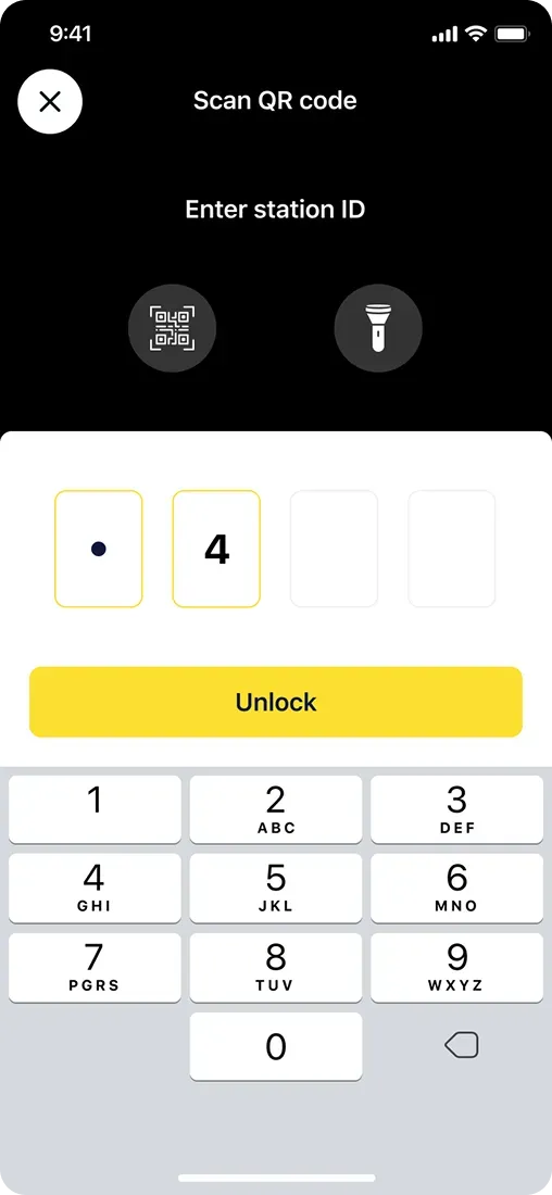 Mobile app QR code scanning and unlocking screen