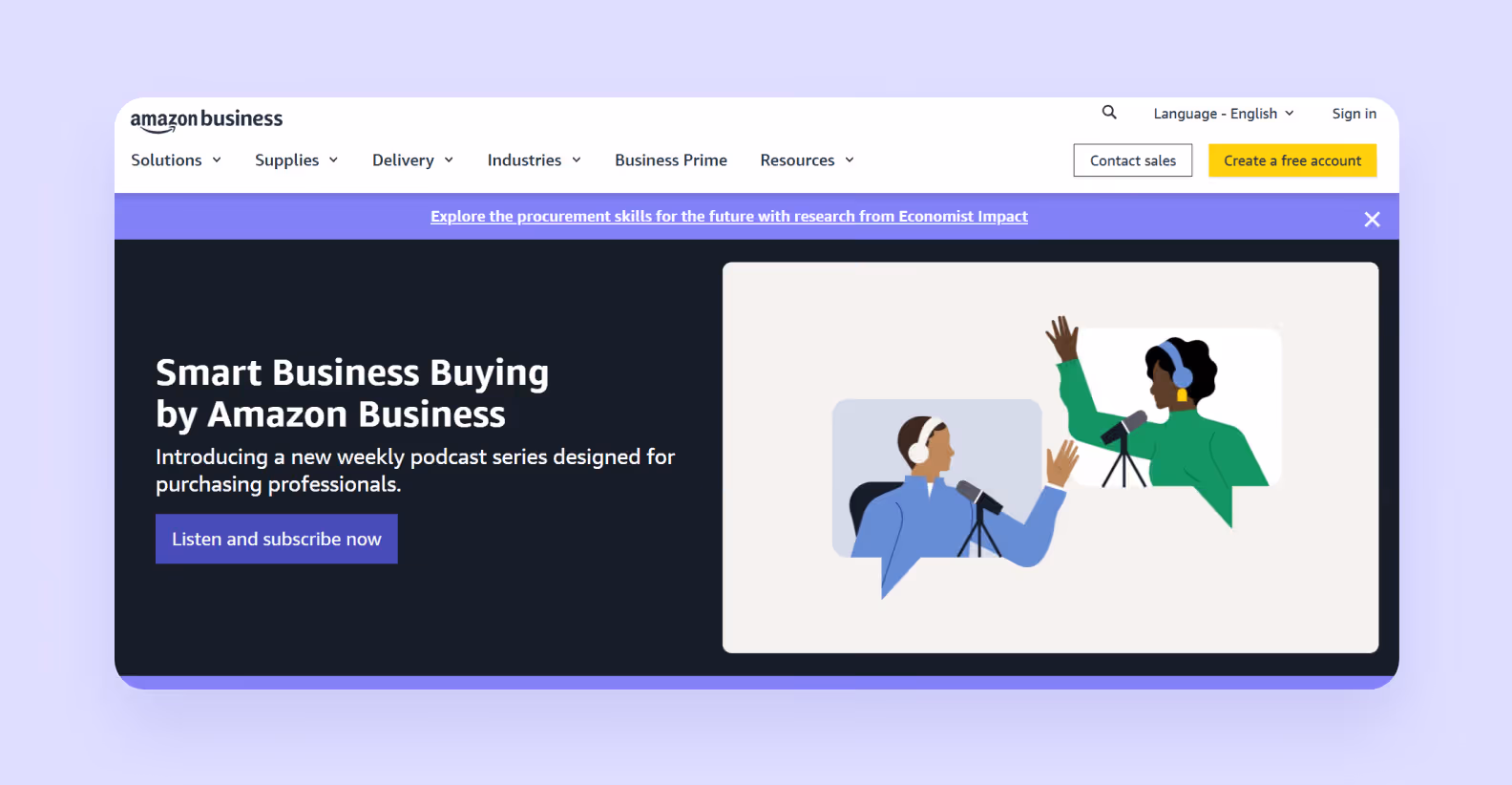 The screenshot of Amazon Business homepage