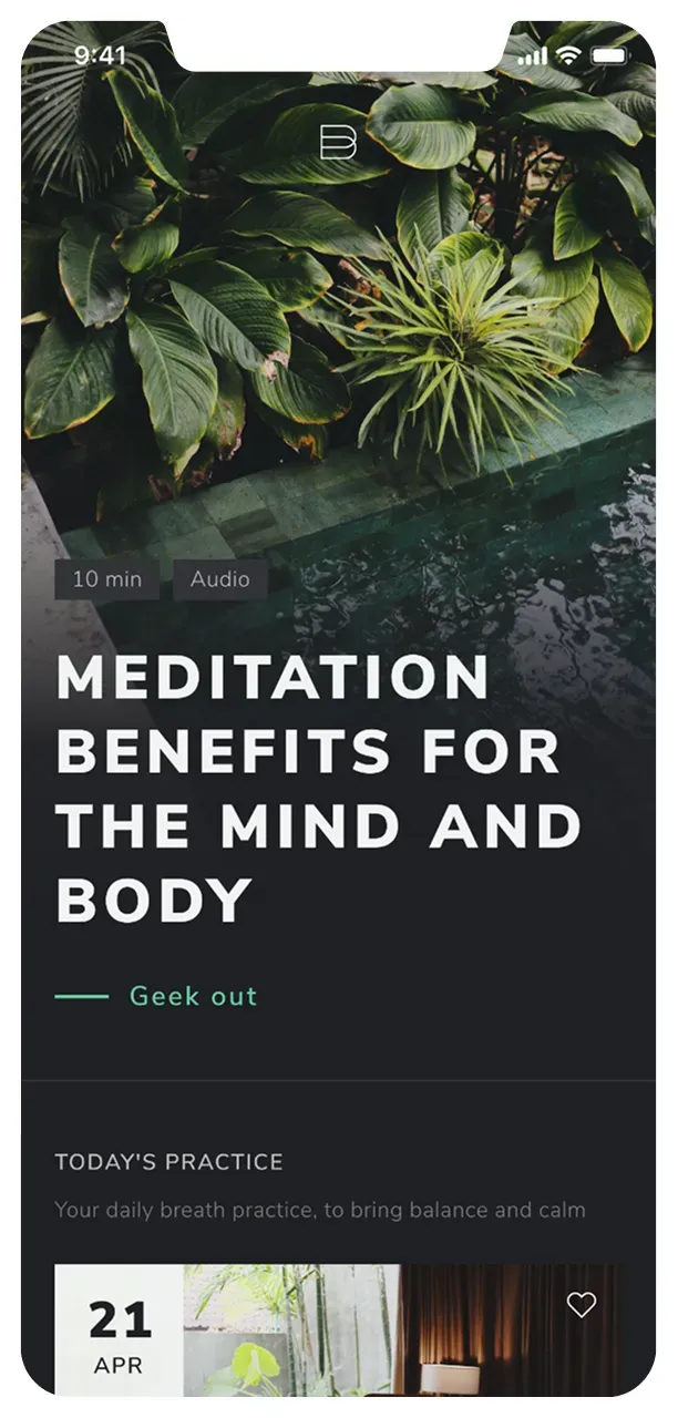 Mobile app meditation benefits screen