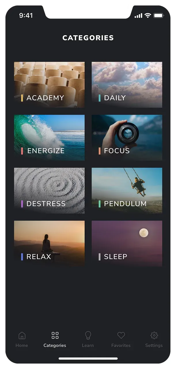 Mobile app categories screen