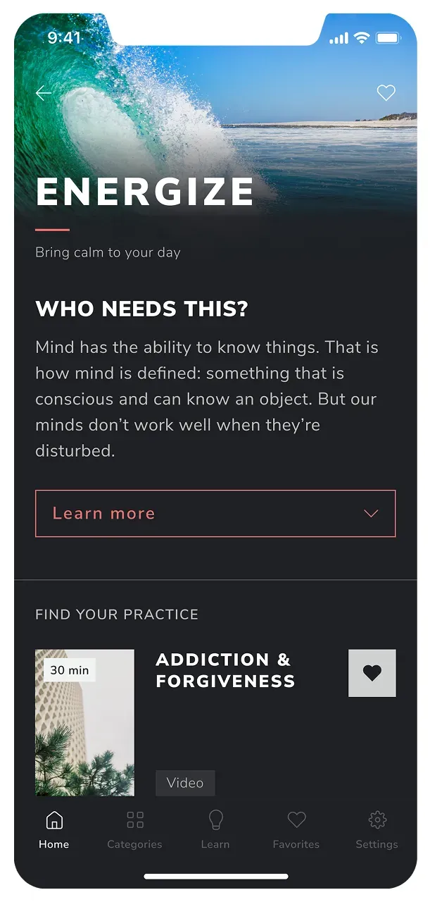 Mobile app practice selection screen