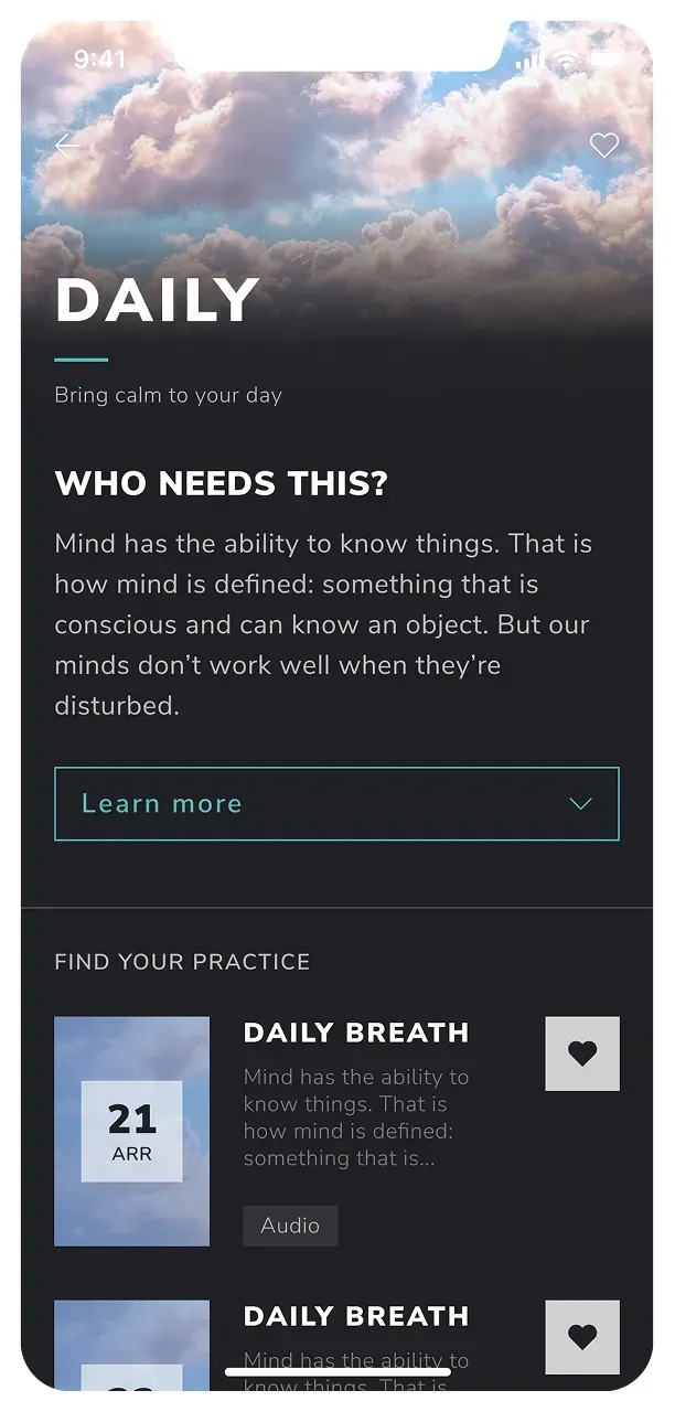 Mobile app daily practice screen
