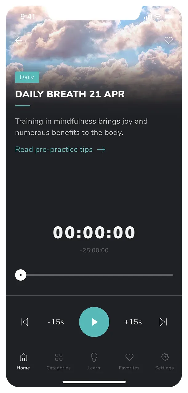 Mobile app daily mindfulness breathing session screen