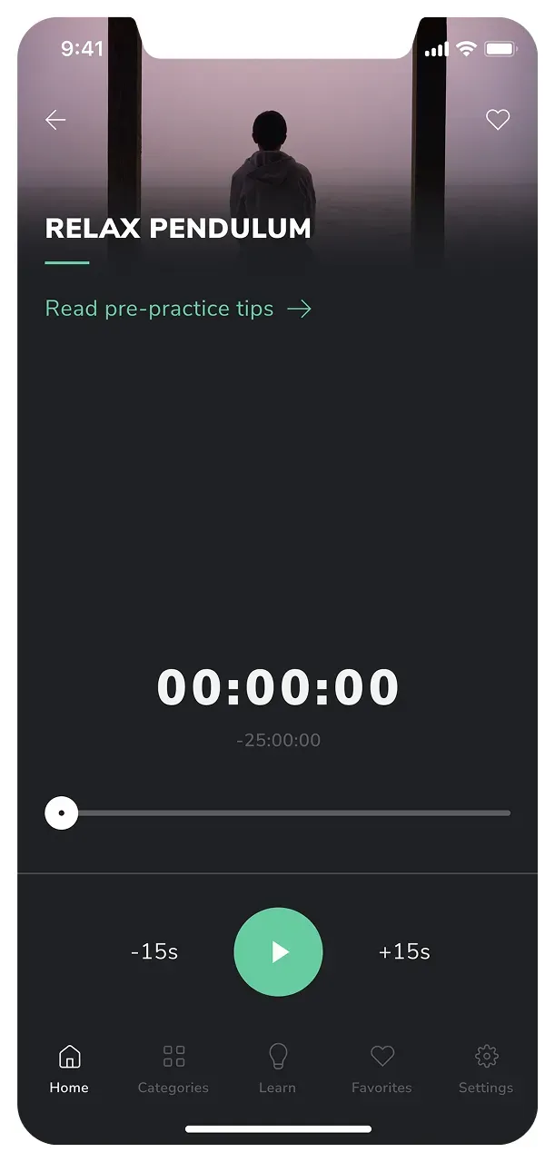 Meditation app timer screen