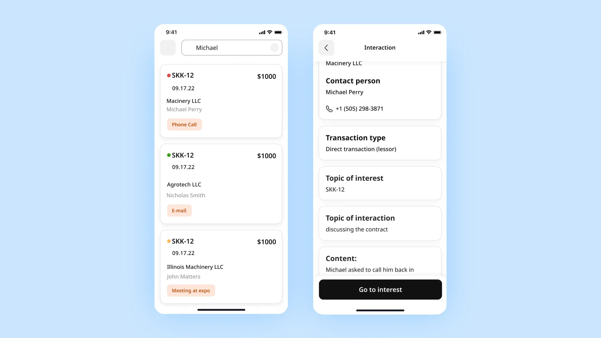 Koblik CRM ERP system app interface design