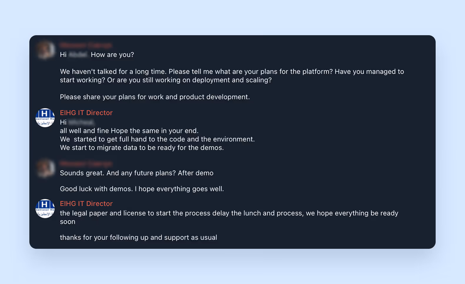 Conversation with the client