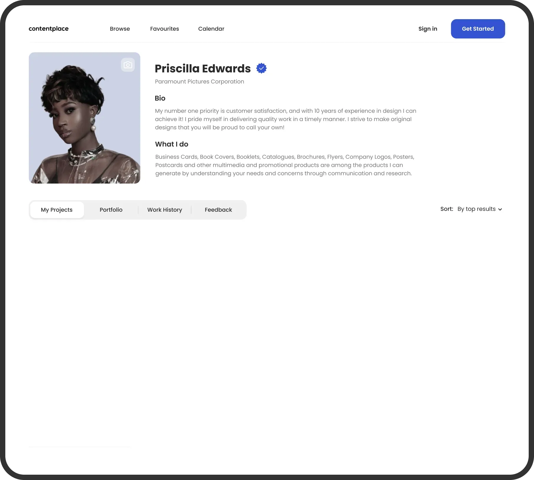 User profile on a freelance platform