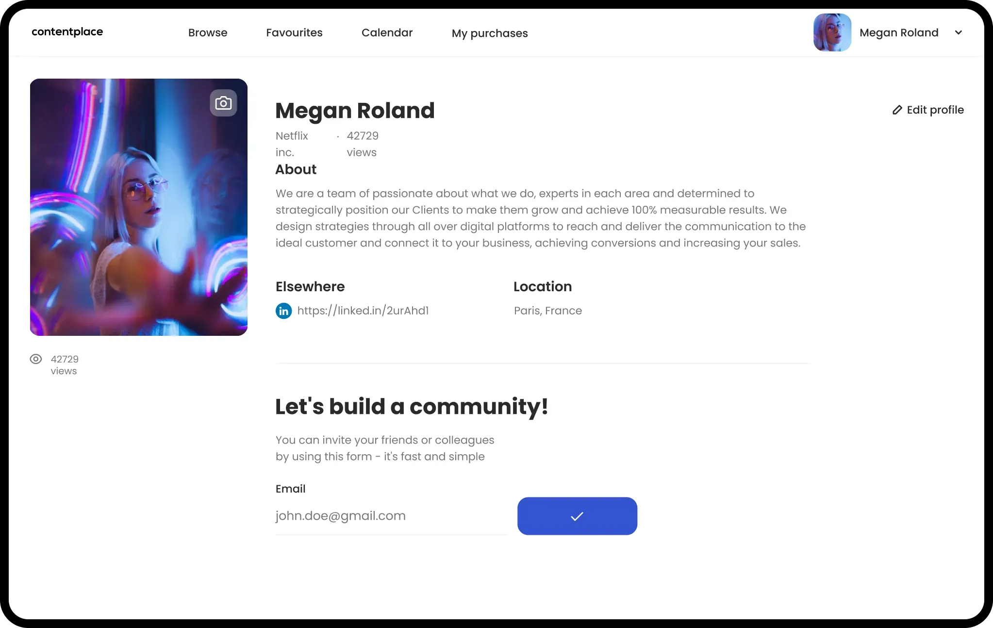 Profile of Megan Roland on Contentplace