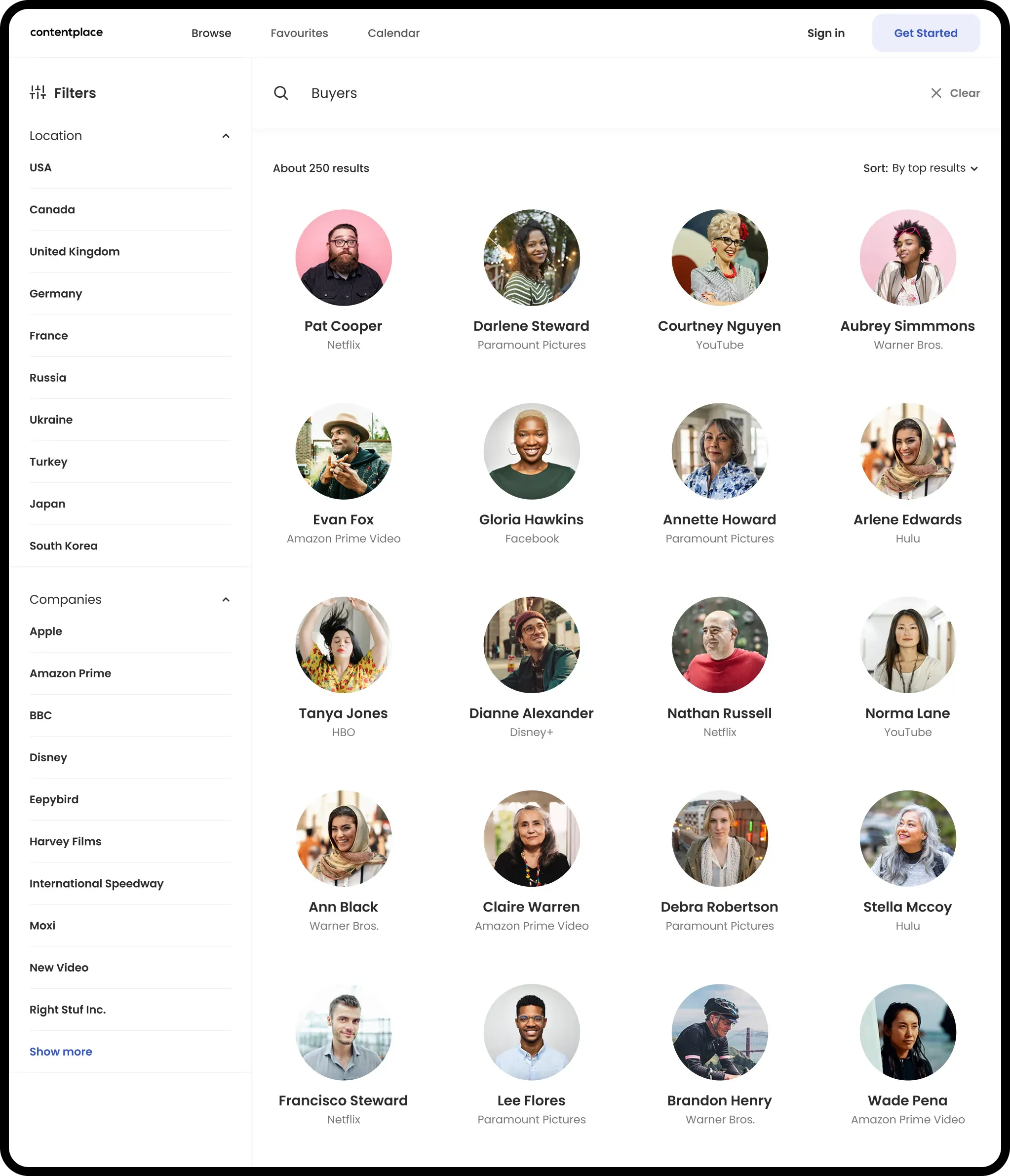 User profile selection screen for buyers
