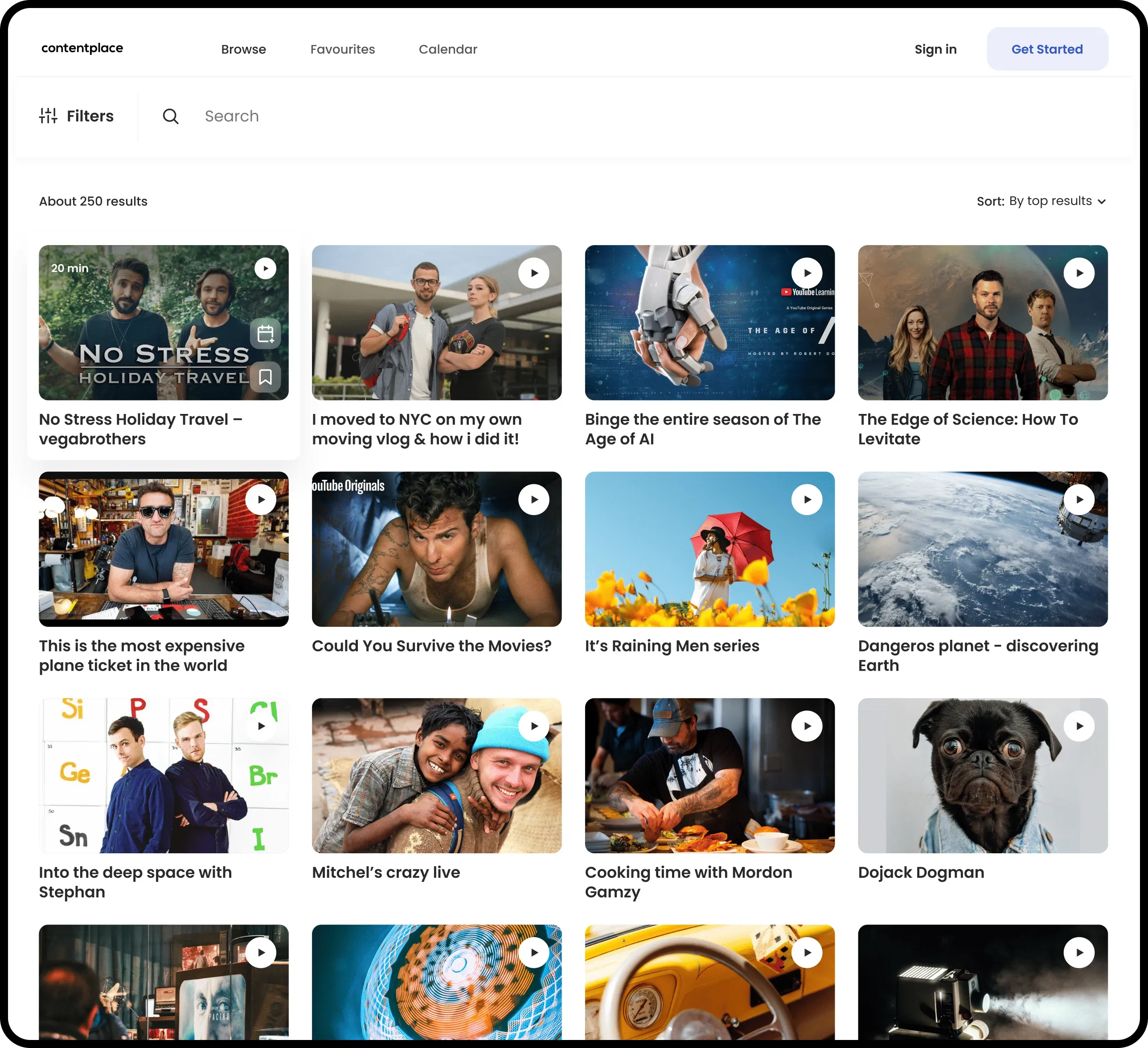 Content browsing interface with various media titles