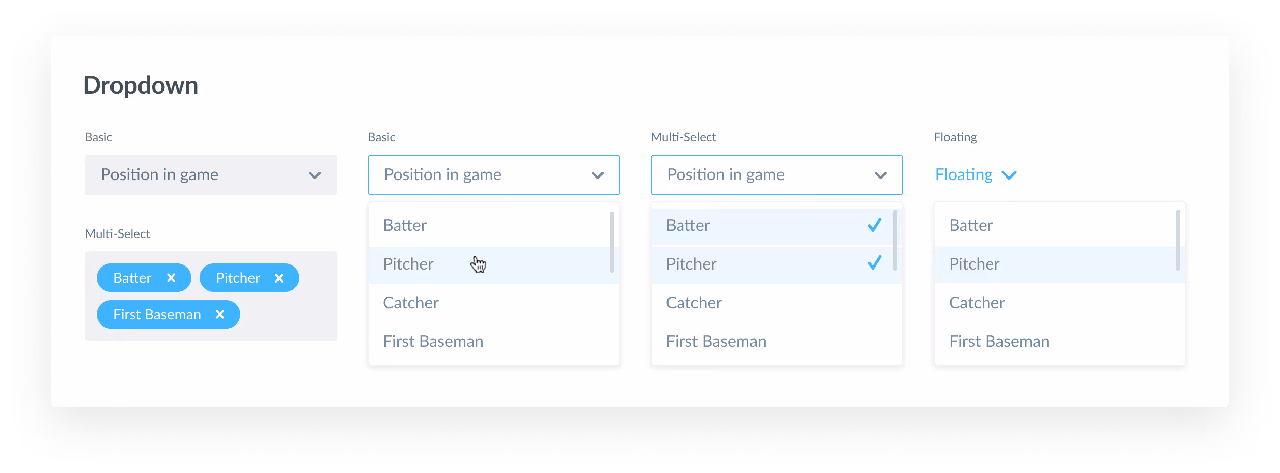 Dropdown menu selection options UI design