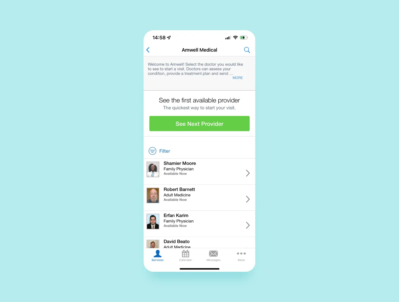  telehealth provider selection screen