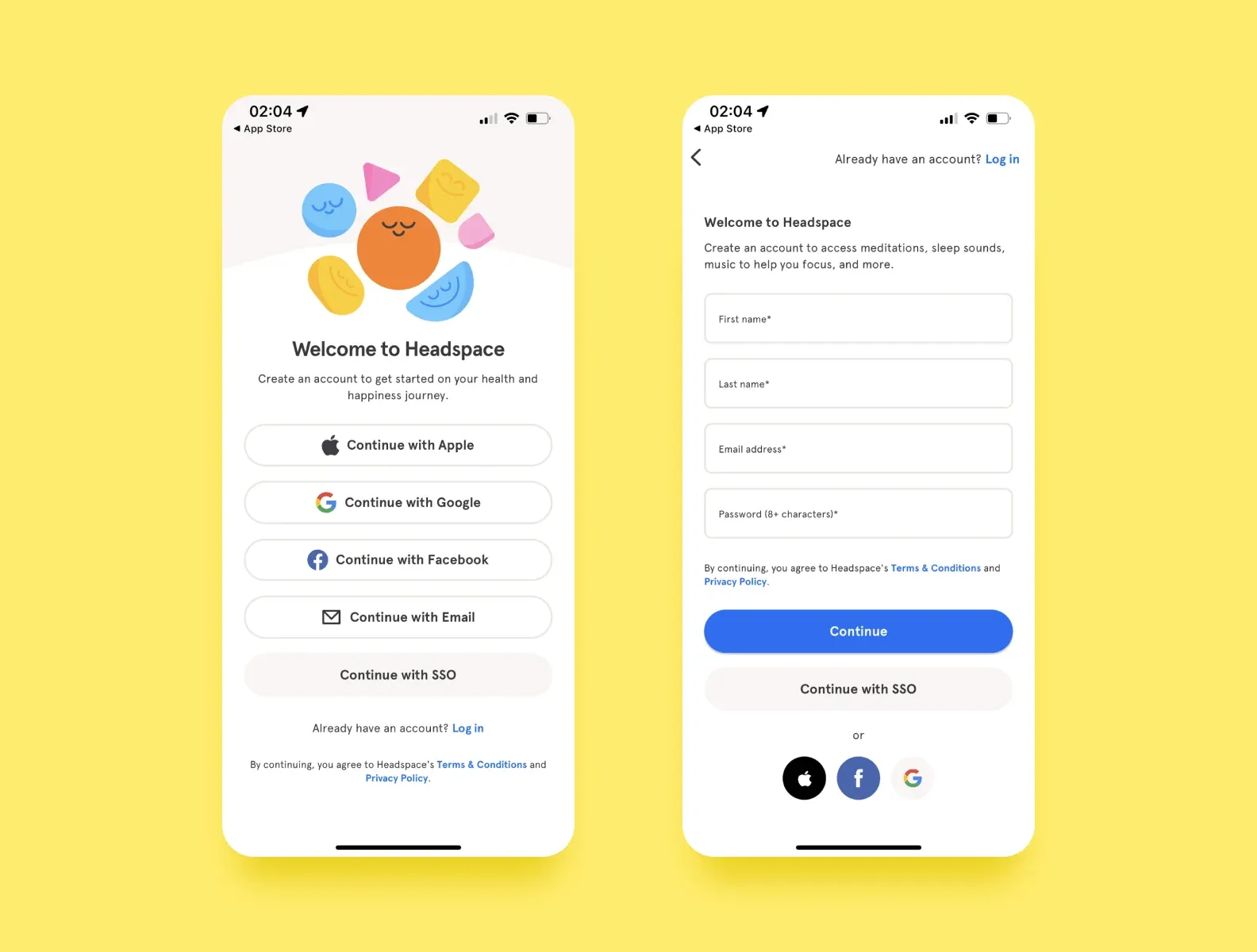 Headspace sign-up options