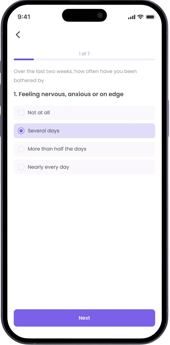 Mental health questionnaire screen