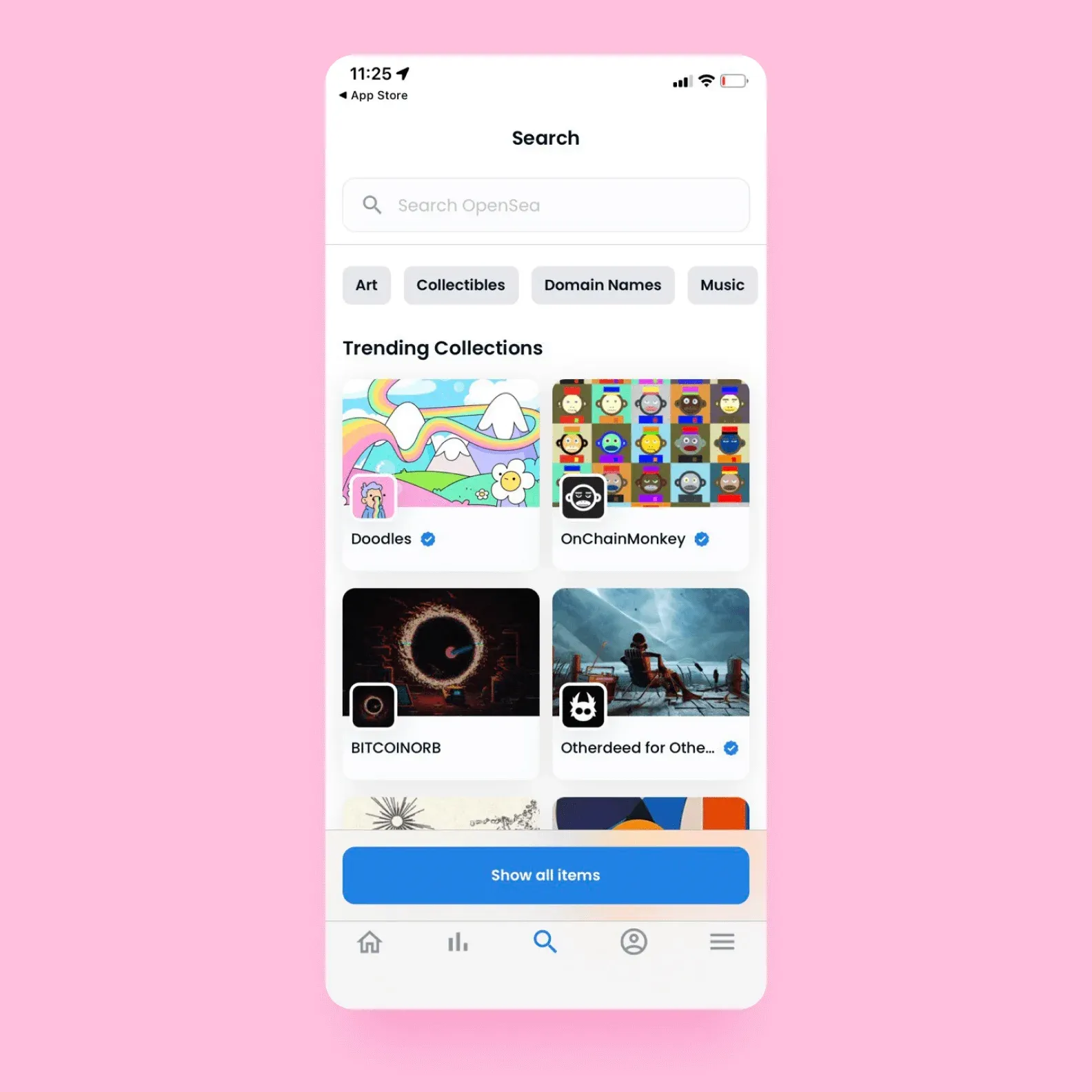NFT marketplace search tab