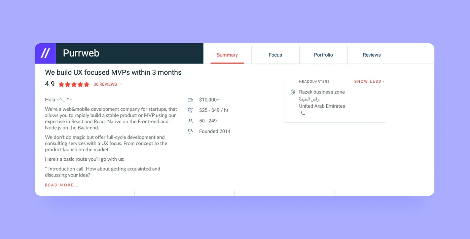 Purrweb Clutch profile: We build UX focused MVPs within 3 months, 4.9 rating, 30 reviews