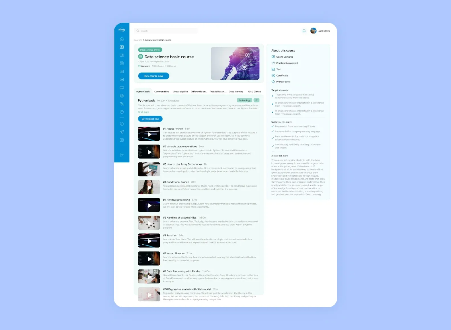 Дизайн страницы курса в приложении Zeroney