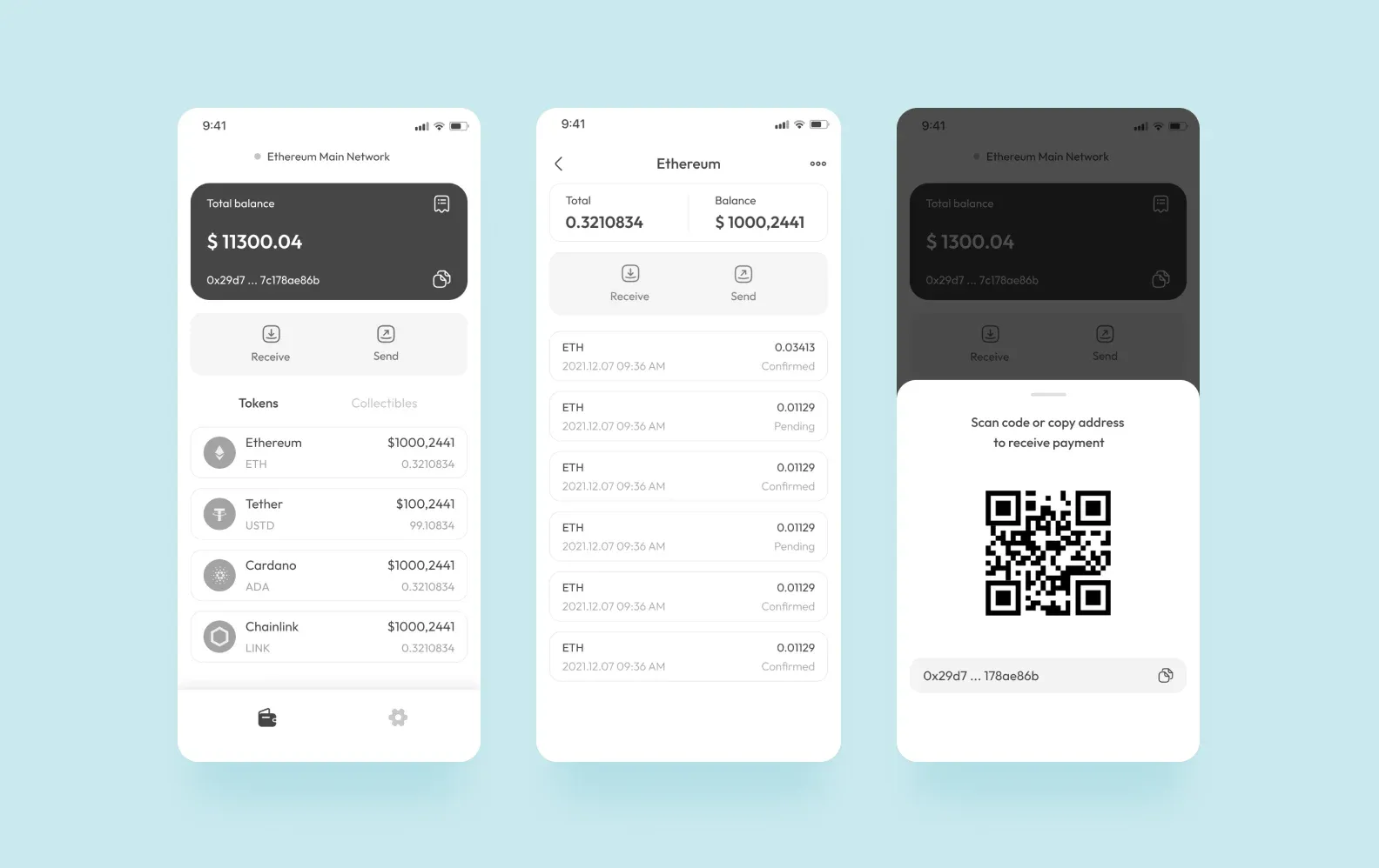 Wireframes of the Сrypto wallet mobile application