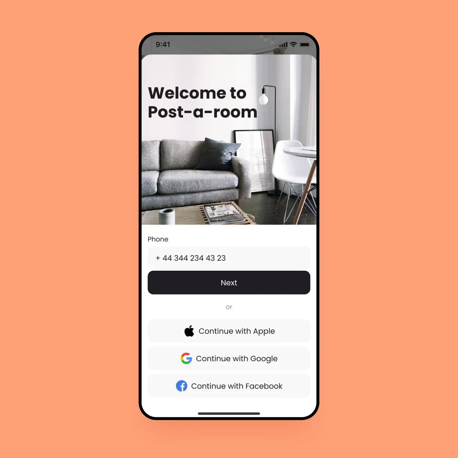 Post-a-room registration screenshot