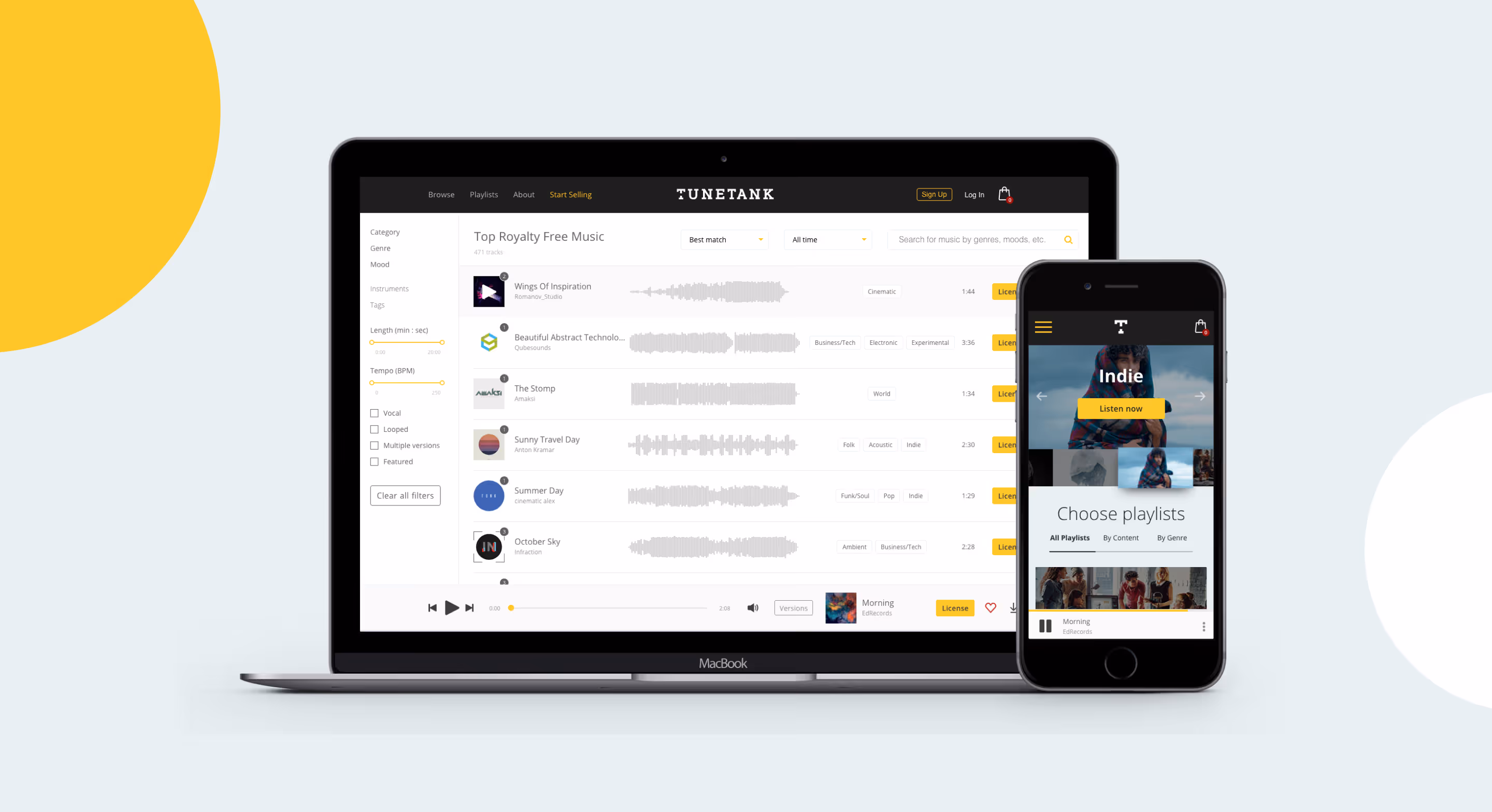 screens of the Tunetank streaming app developed by Purrweb