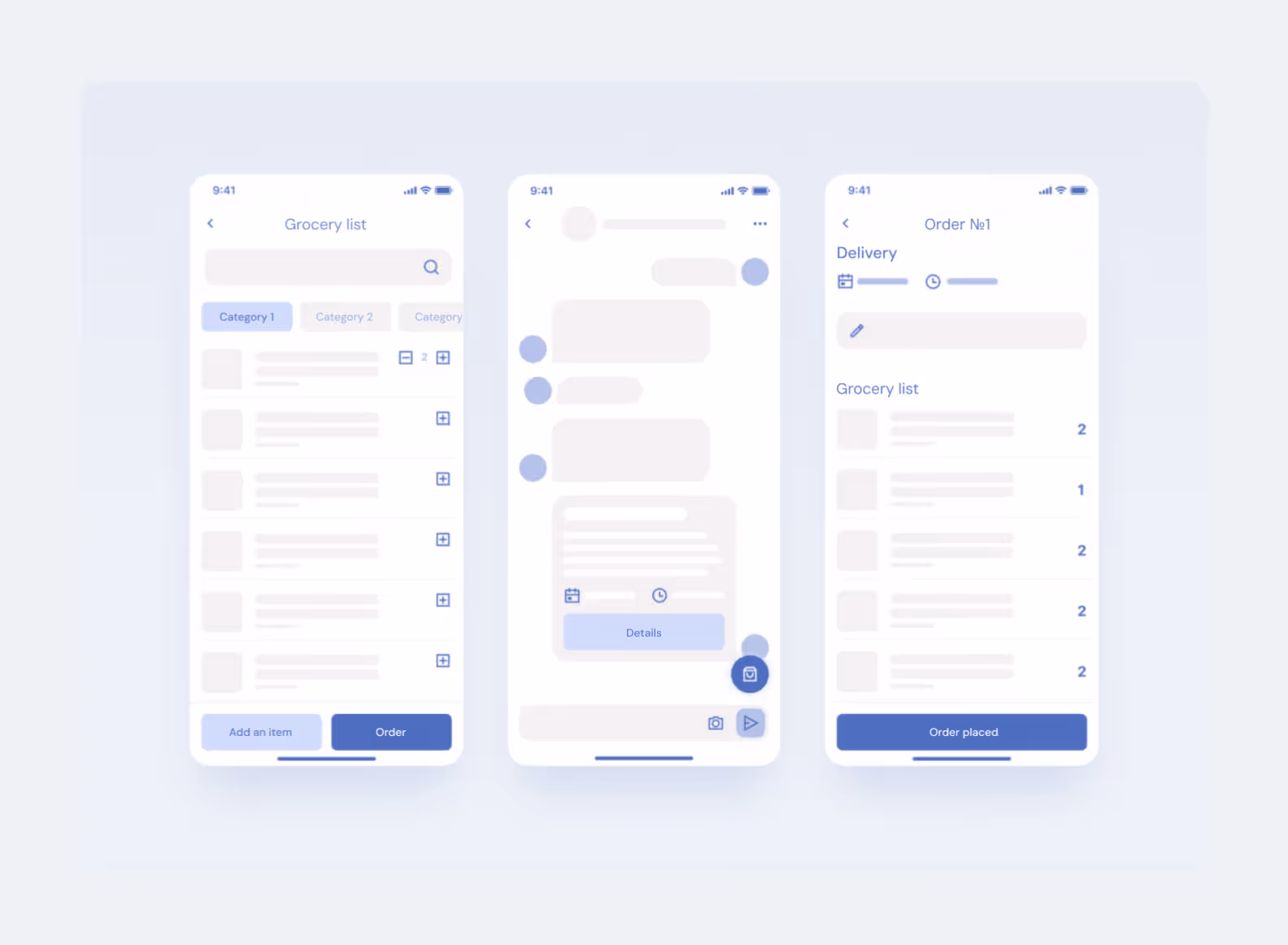 3 screens of a mobile app that visually represent how a user would see the app
