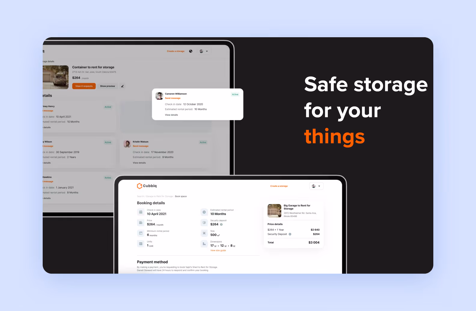 page on purrweb.com showcasing Cubbiq, a web app for storage developed by Purrweb