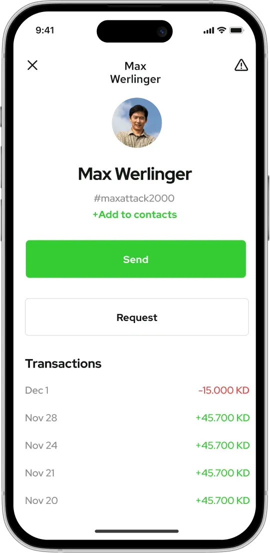 Payment app user profile screen