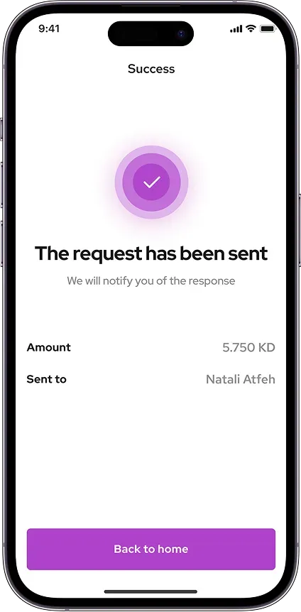 Mobile app success notification screen