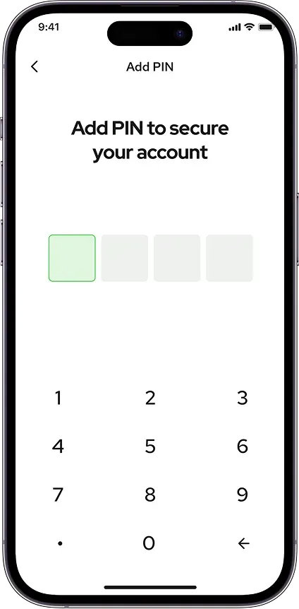 Mobile app PIN entry screen