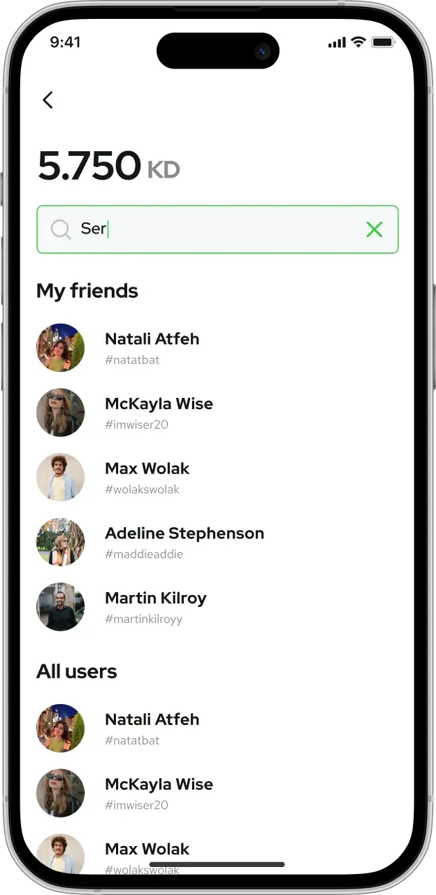 Mobile app friends list screen