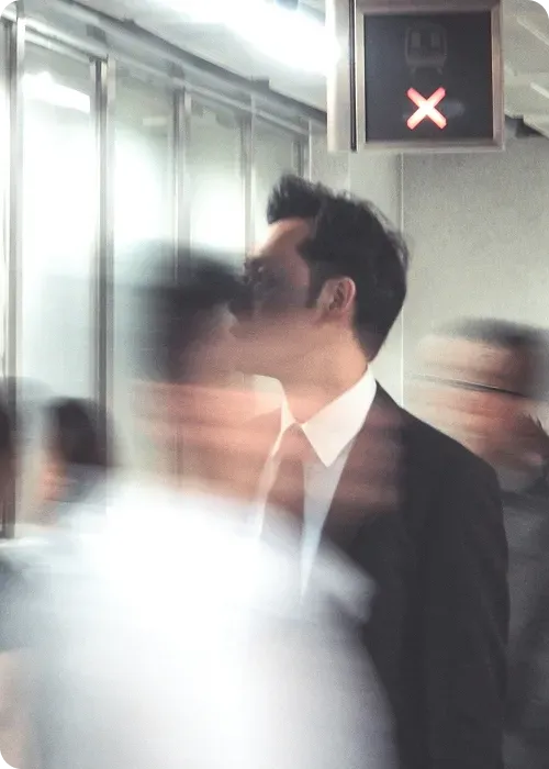 Blurry scene of people in motion