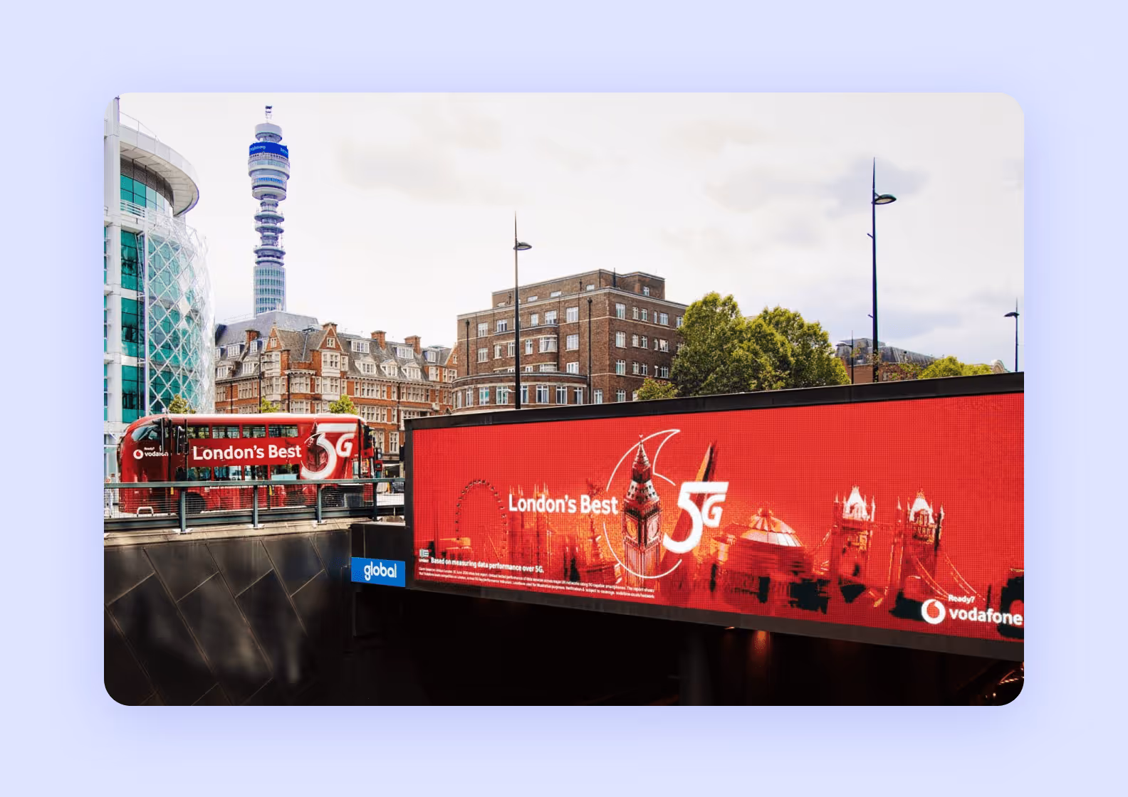 London city center with a promotional banner