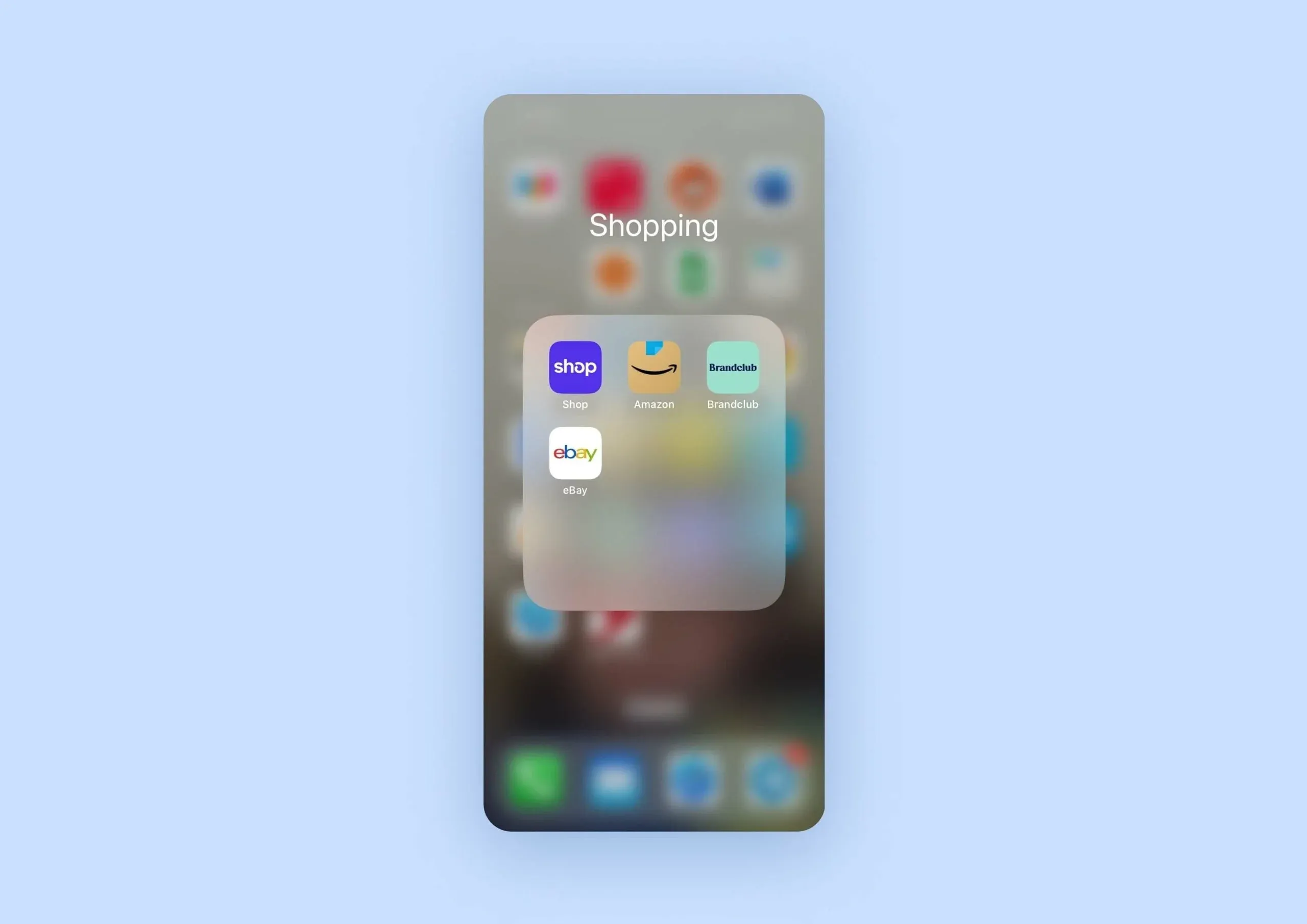 Home screen folder with shopping apps