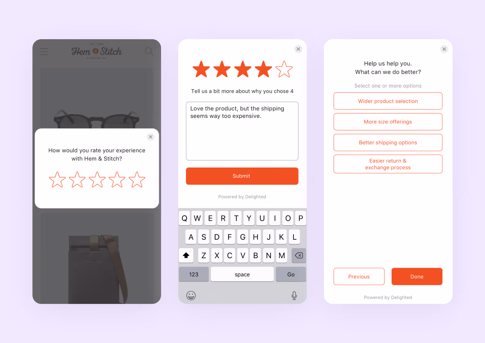 Screenshots with customer feedback about an app
