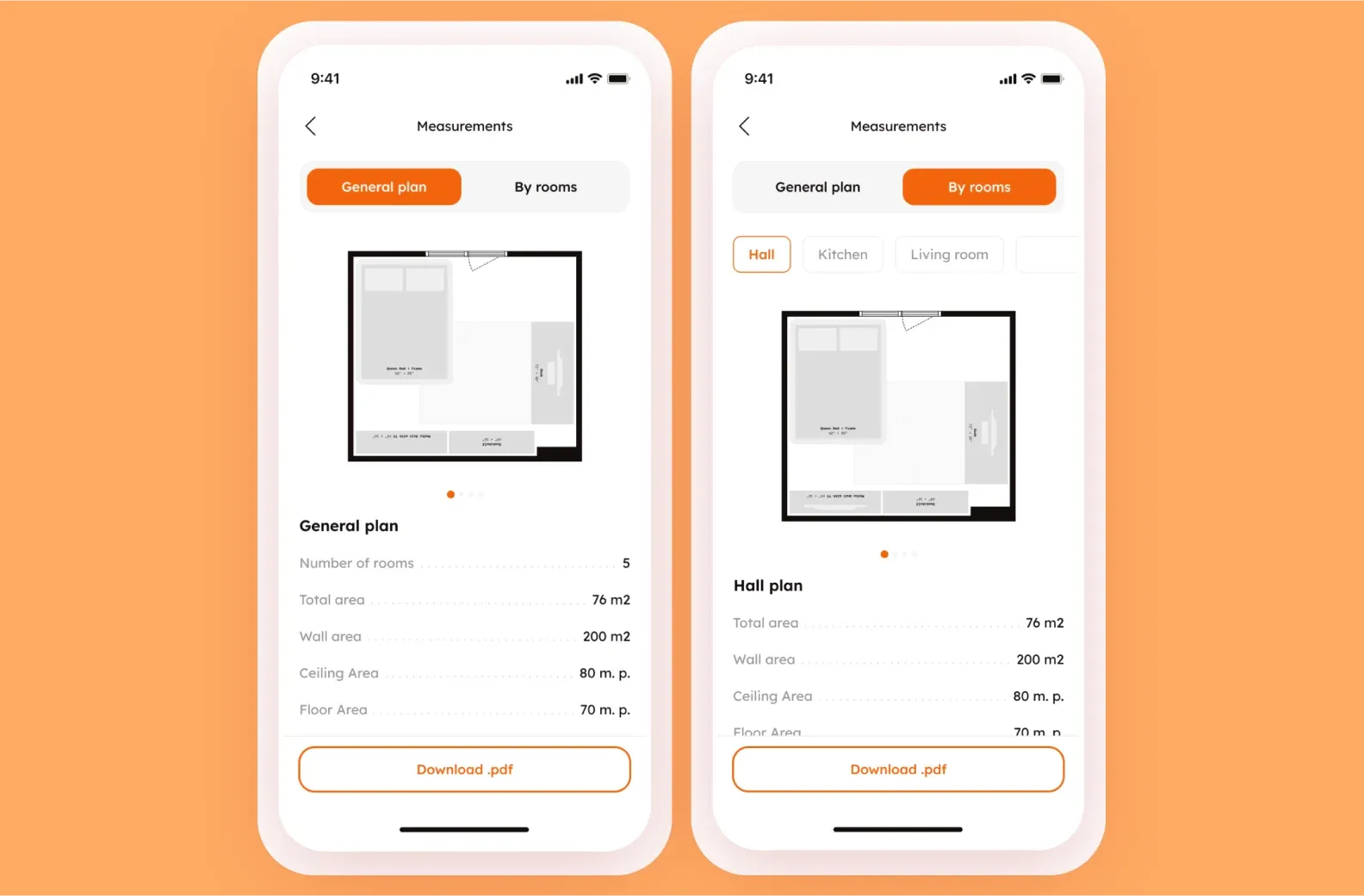 Screenshots with measurements of the room